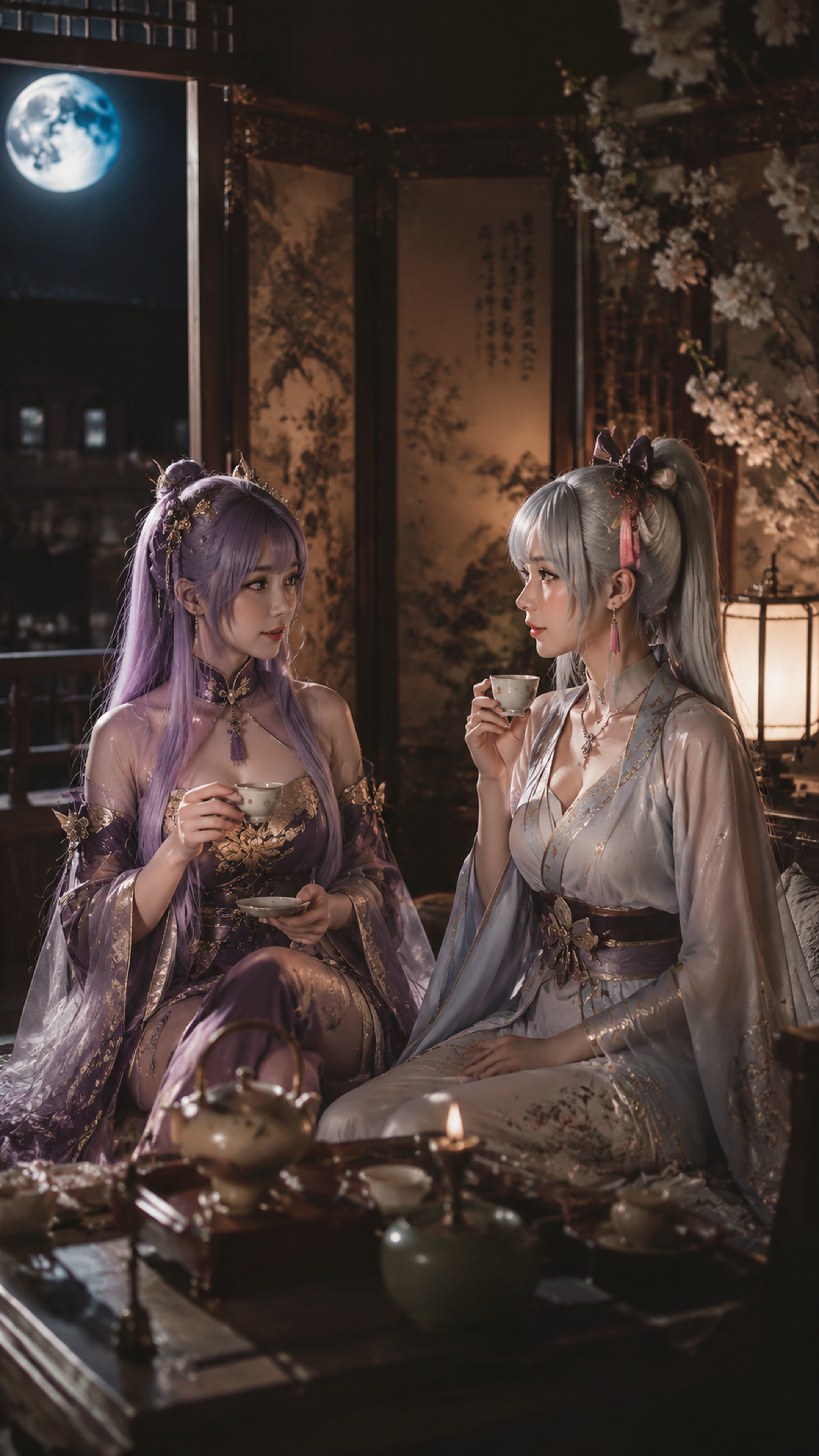 刻晴 × 神里绫华《月下茶会》 通用摄影基底： …