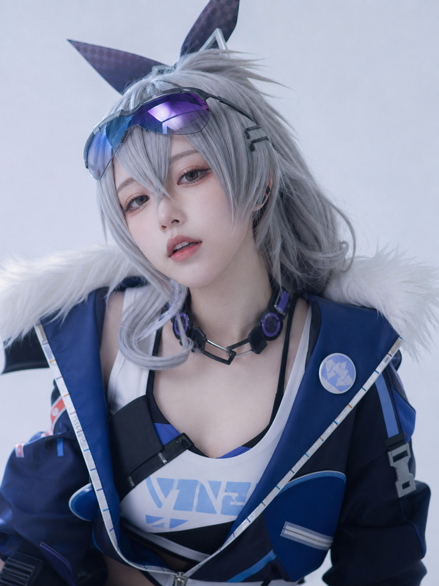 崩坏星穹铁道银狼cosplay，半身照，极简白色…