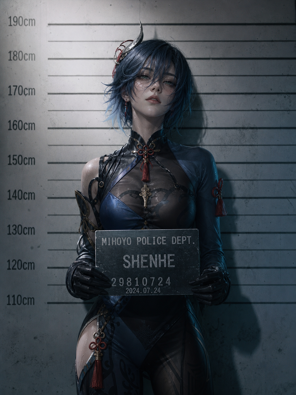 ,申鹤cosplay,银白色长发,红色发带,蓝色…
