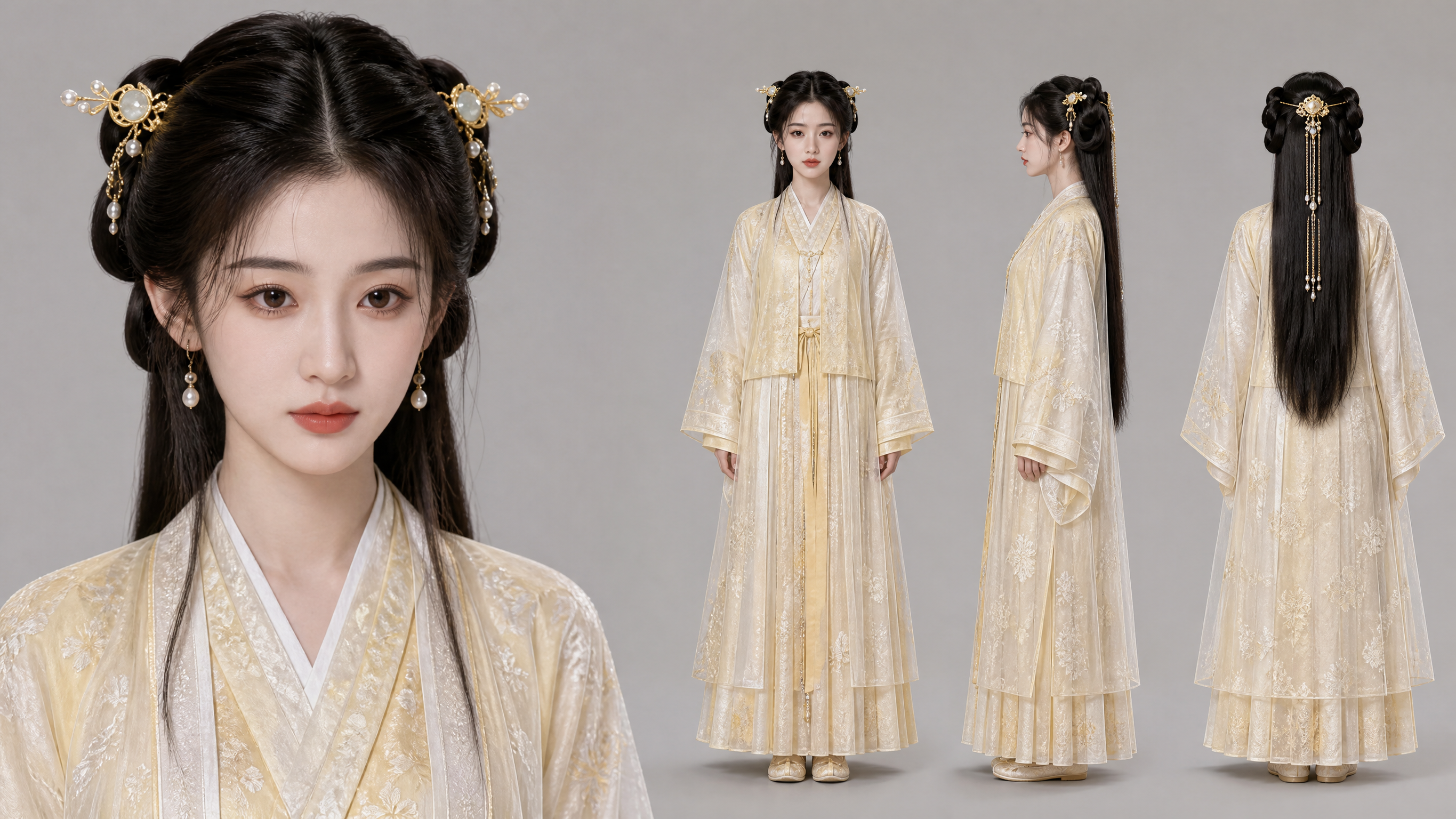 请根据两张参考图生成一个全新的年轻女性角色。 参…