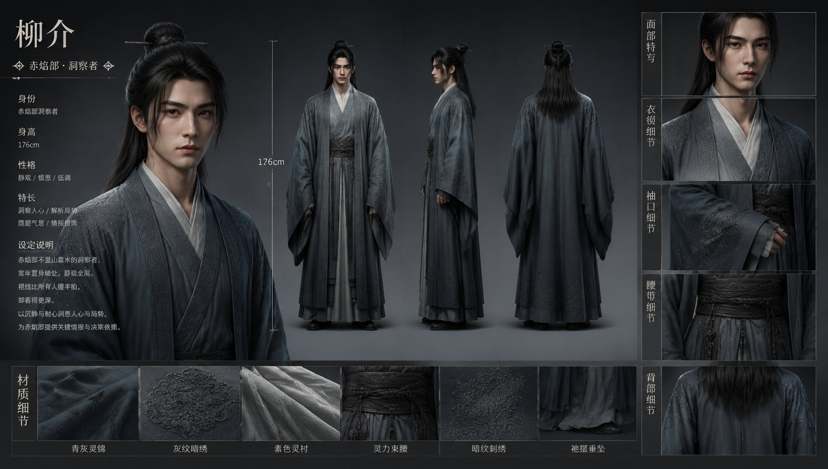 人物四：柳介（赤焰部洞察者·静观型） 画面左上角…