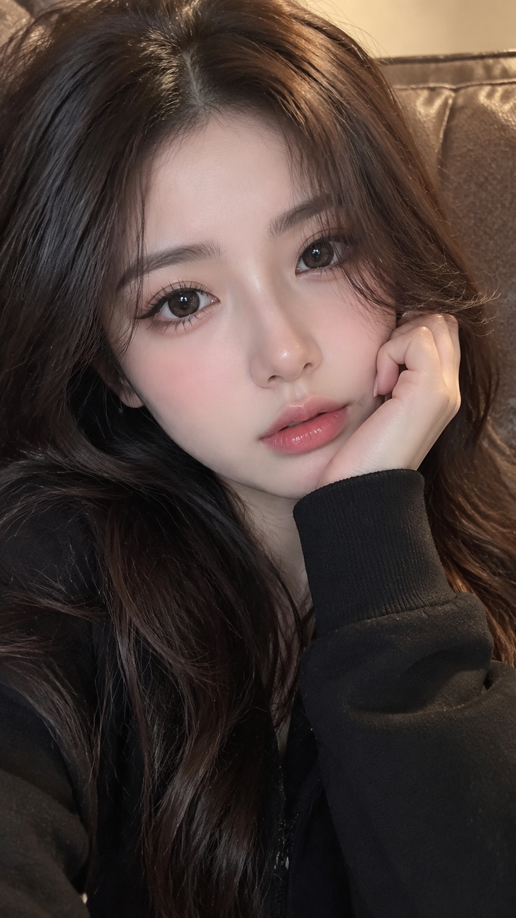 一张真实的年轻东亚女性近景肖像，二十岁出头，皮肤…