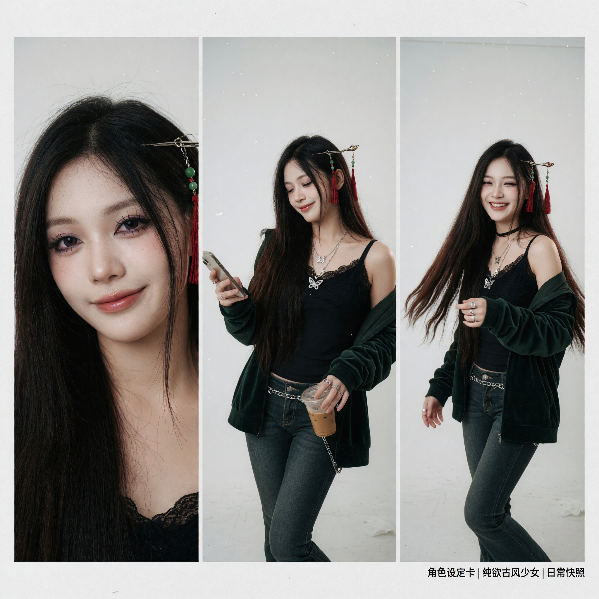 一位长发及腰、模样似洋娃娃般可爱的女生。构图随意…