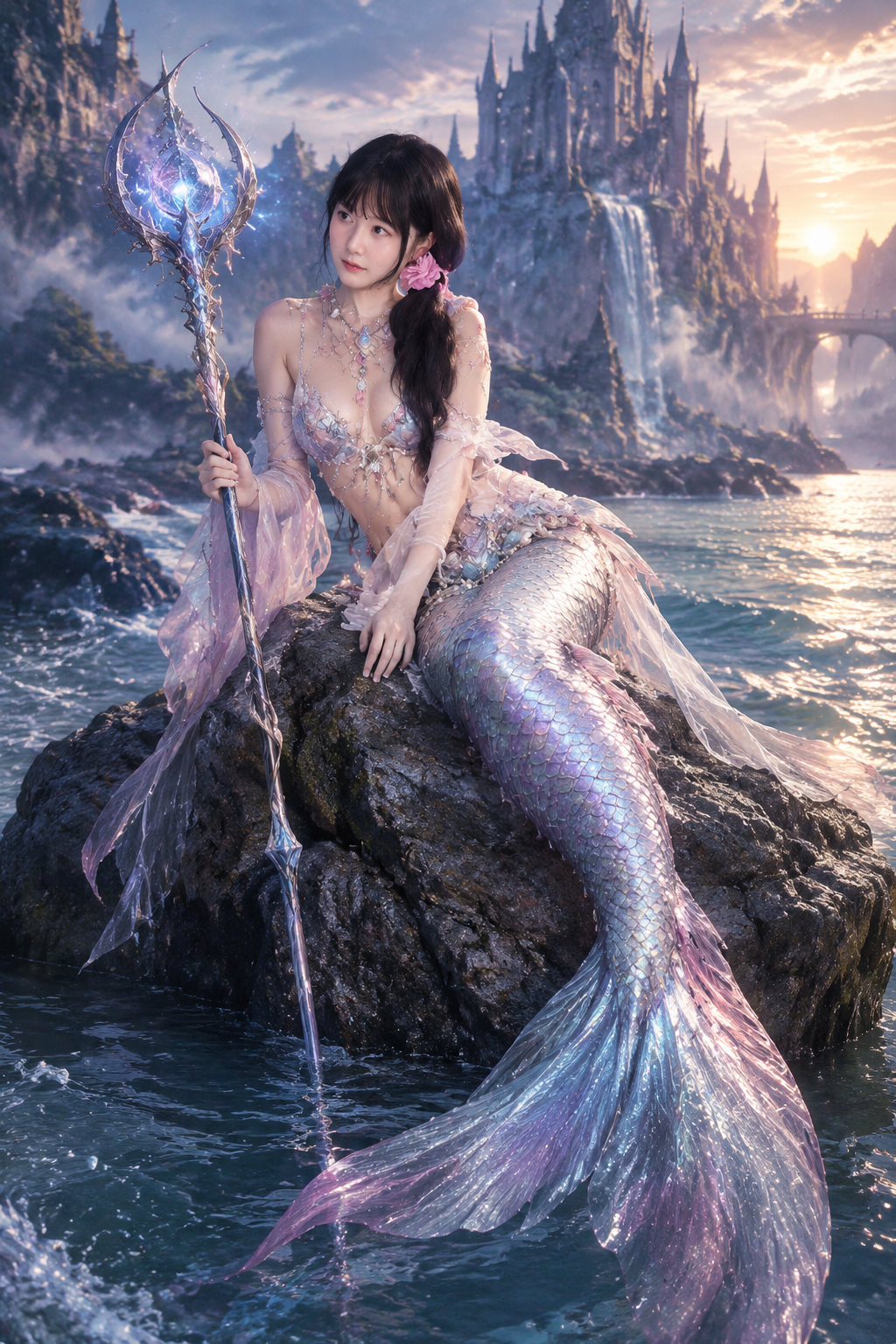 参考图中女孩，职业为海底美人鱼法师 生成图片：全…