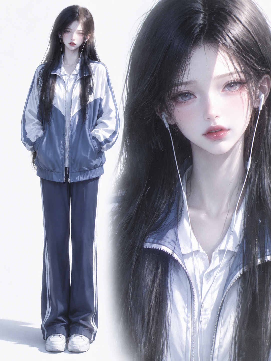 【整体画风】高精度3D半写实国漫女性角色设定图，…