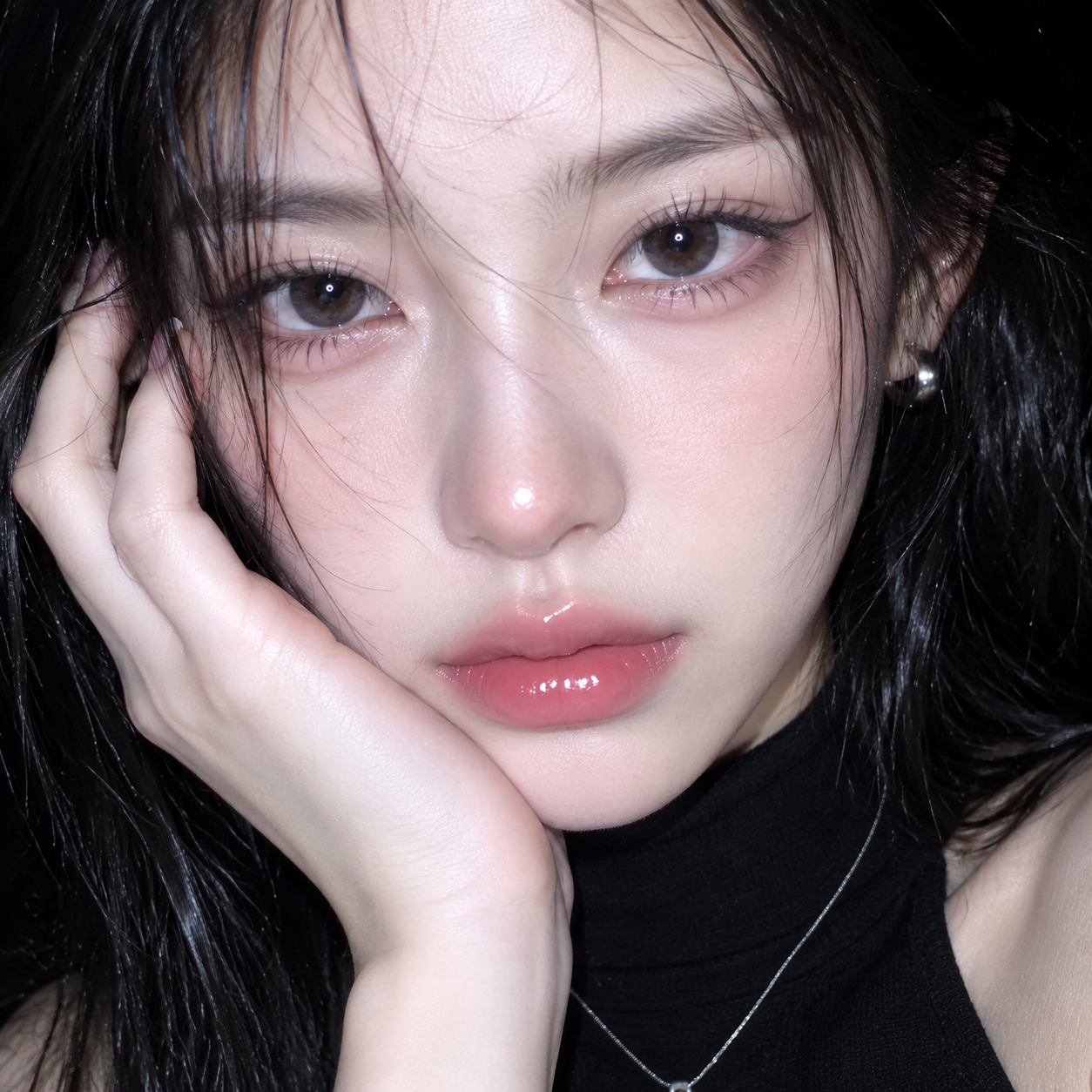 1:1，冷粉白近轴直闪黑底高反差，韩系女友视角超…