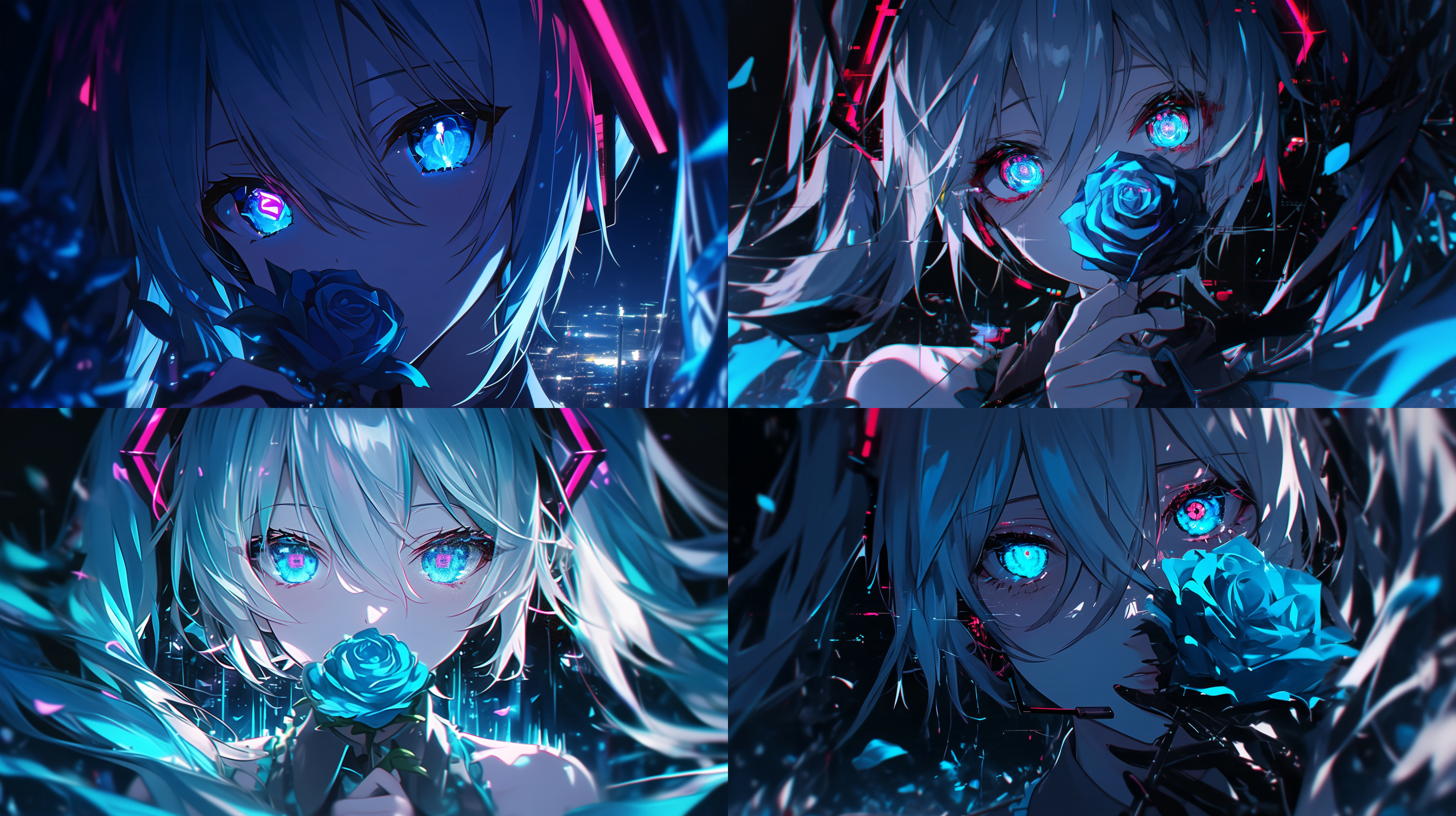 1个女孩,初音未来,极度特写,杰作,精致的发光水…