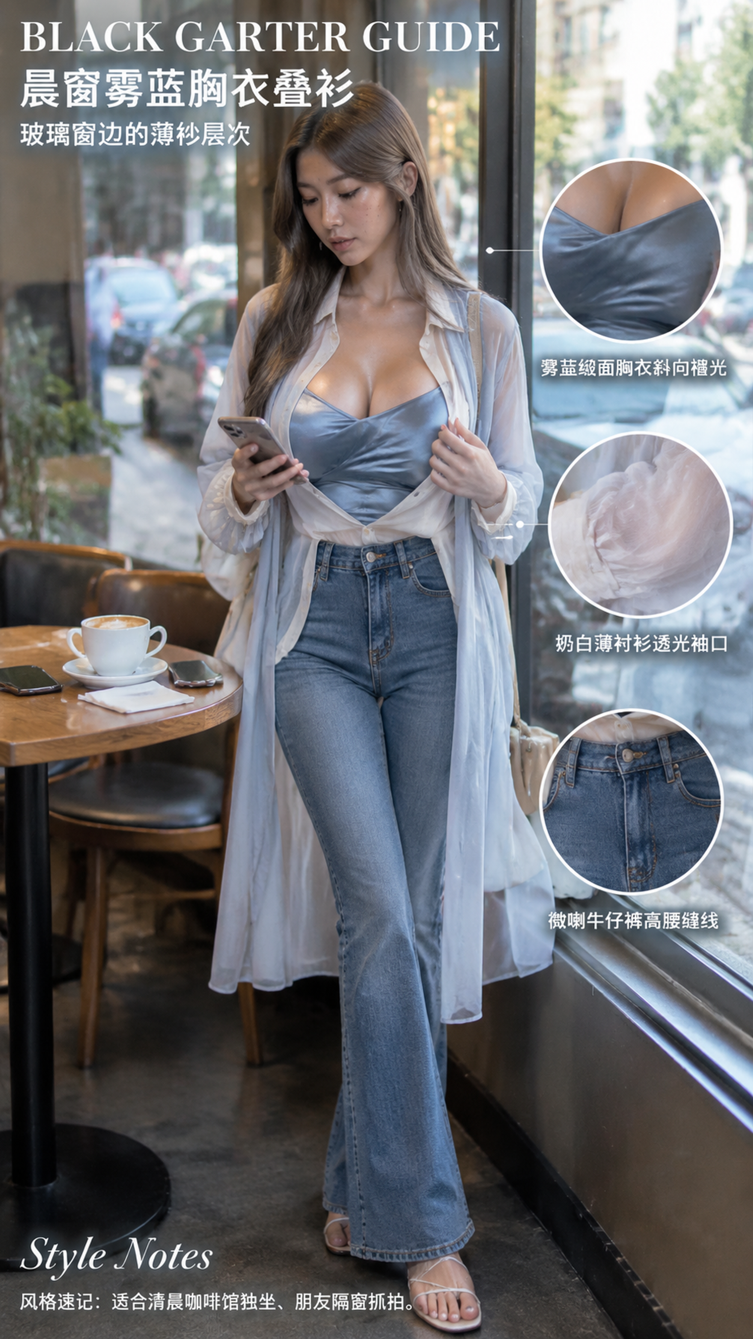 第3组 款式名称：晨窗雾蓝胸衣叠衫 副标题：玻璃…
