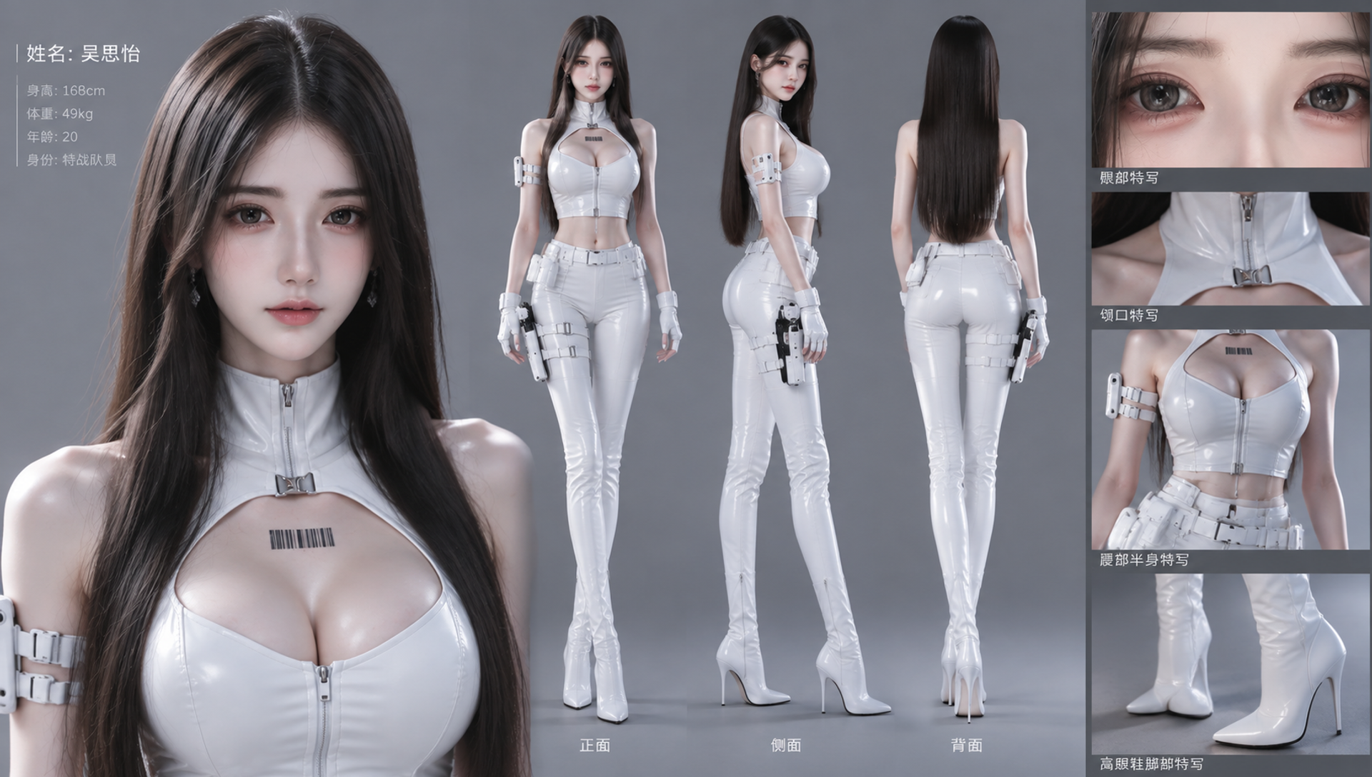 创建一个现代亚洲年轻女性时尚角色设定图，16:9…