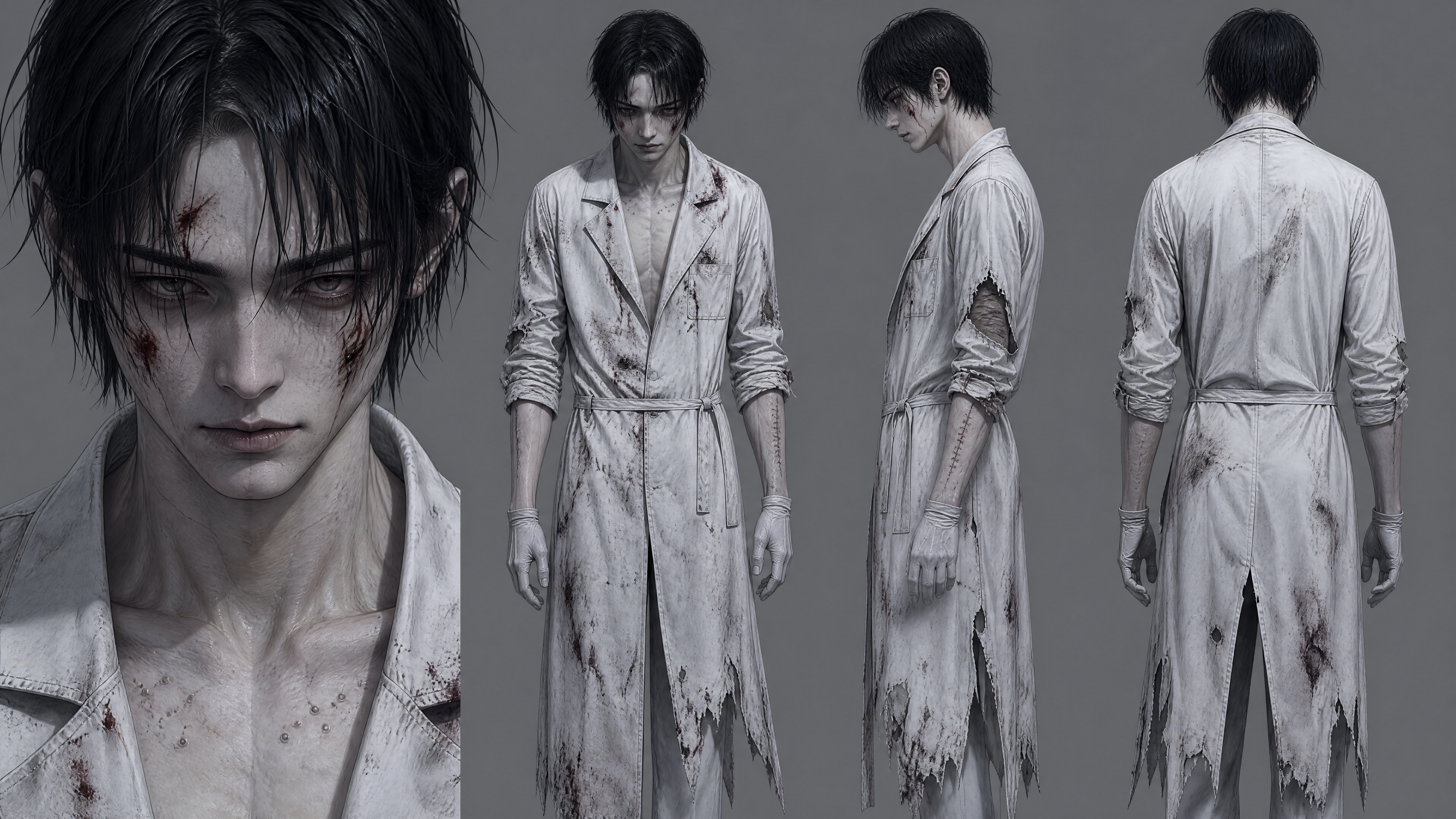 角色设定四视图排版，16:9横版，从左到右依次为…